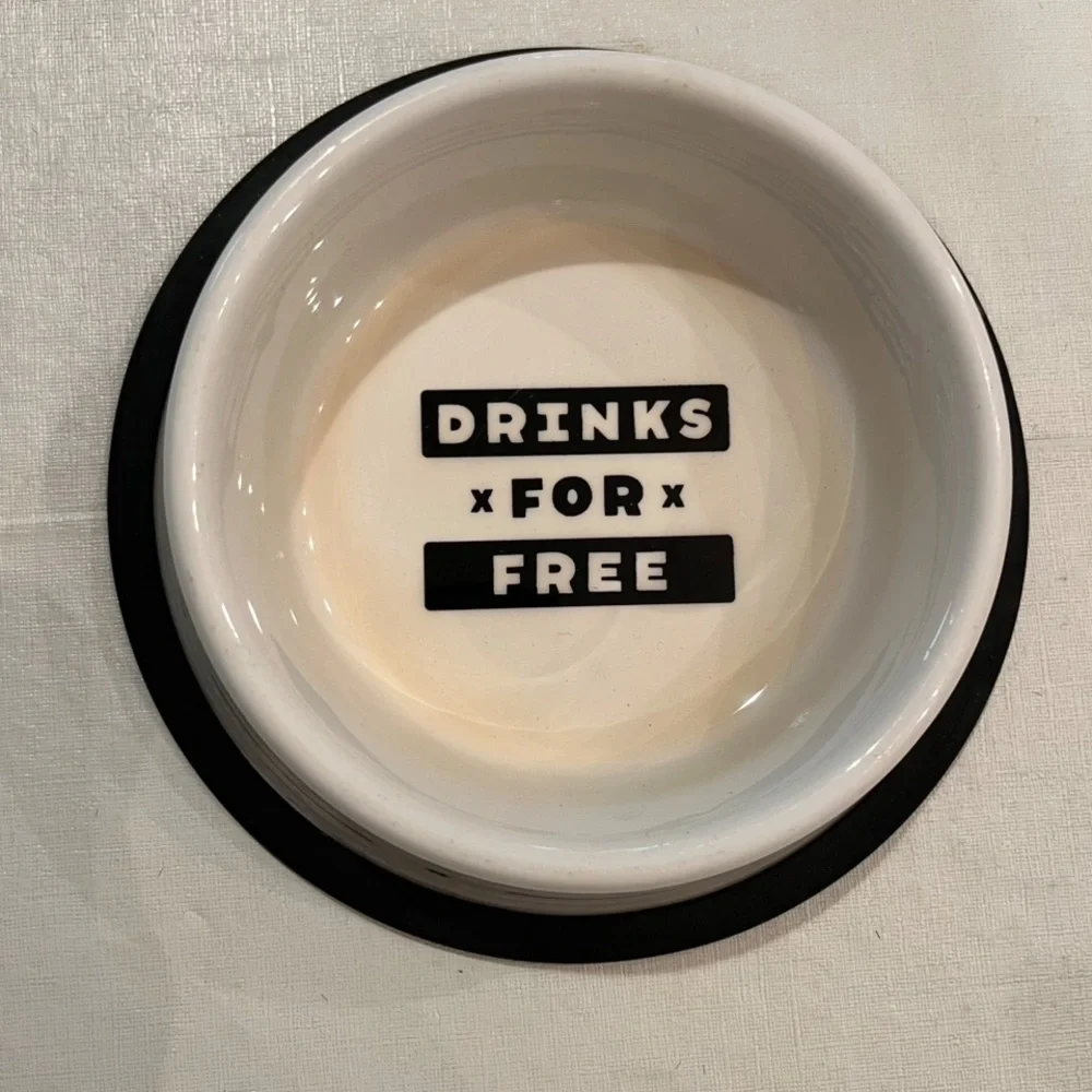 Vintage “Drinks for free” small pet water bowl. Great for dogs and cats!